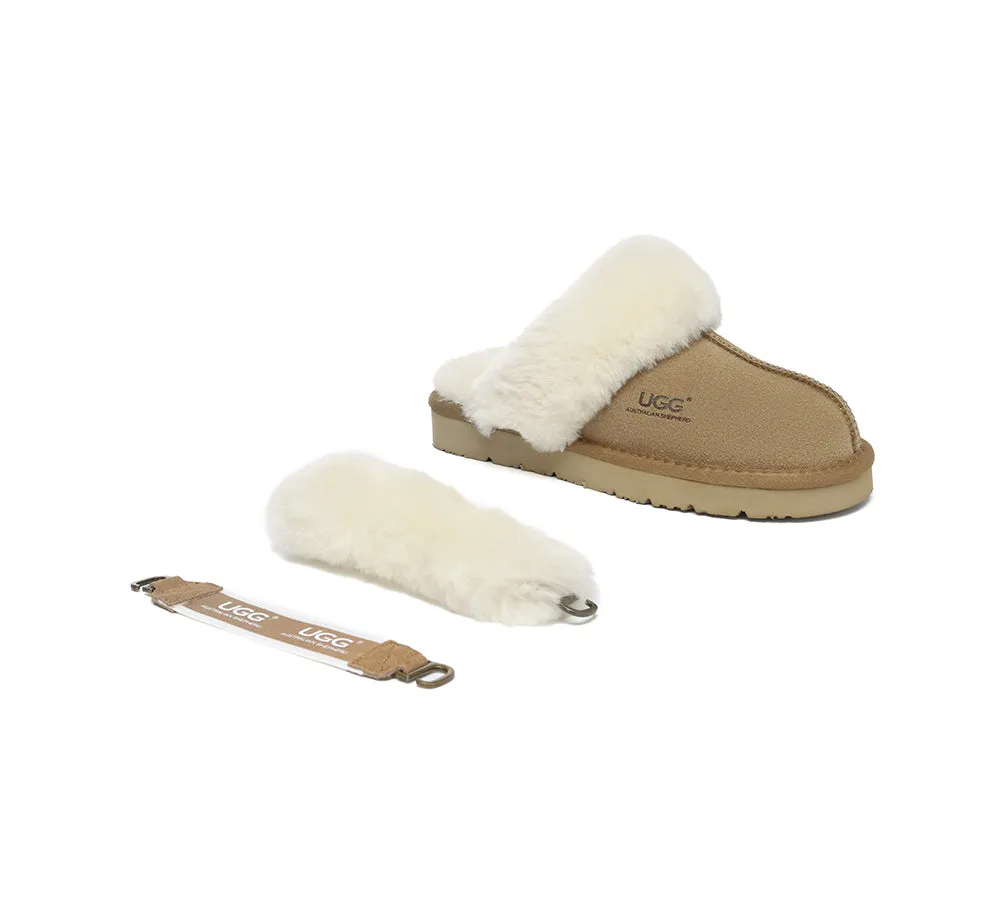 3-Way Style UGG Women Slippers Removable Wool Strap Slingback Muffin Fluffy