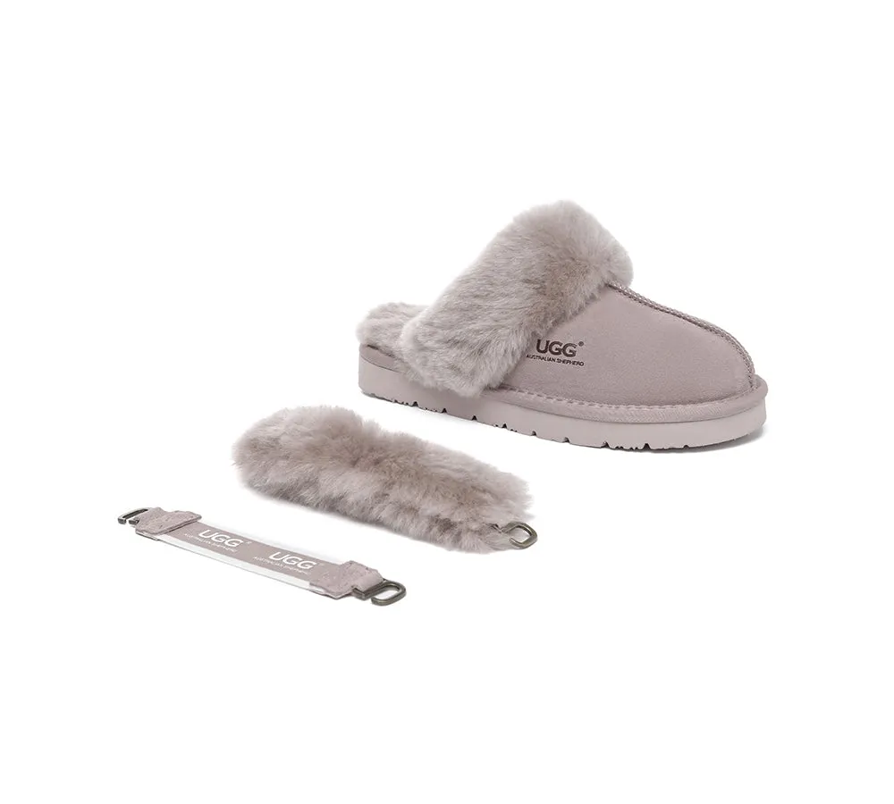 3-Way Style UGG Women Slippers Removable Wool Strap Slingback Muffin Fluffy