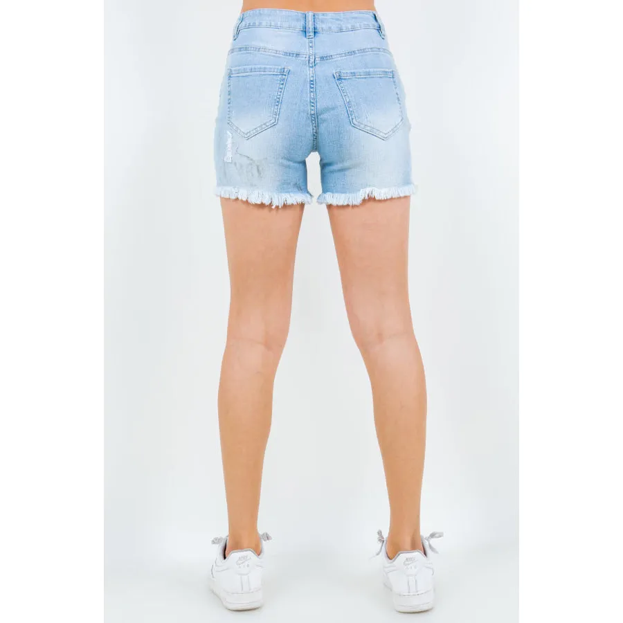 American Bazi High Waist Distressed Frayed Denim Shorts