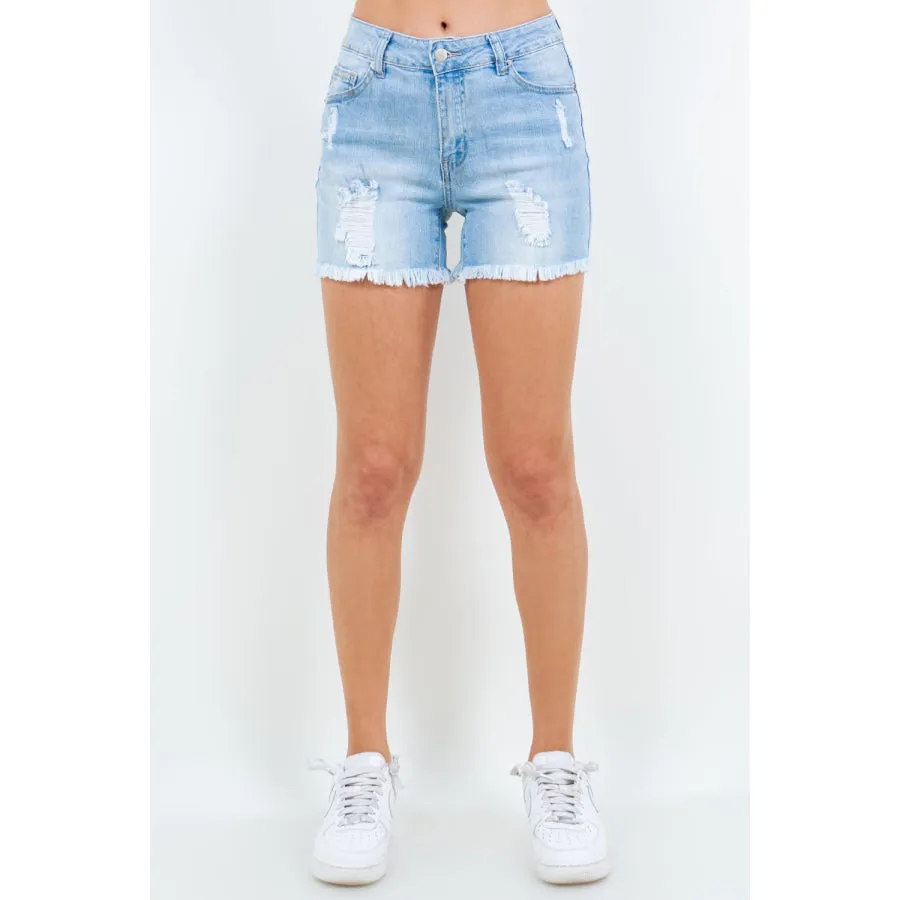 American Bazi High Waist Distressed Frayed Denim Shorts