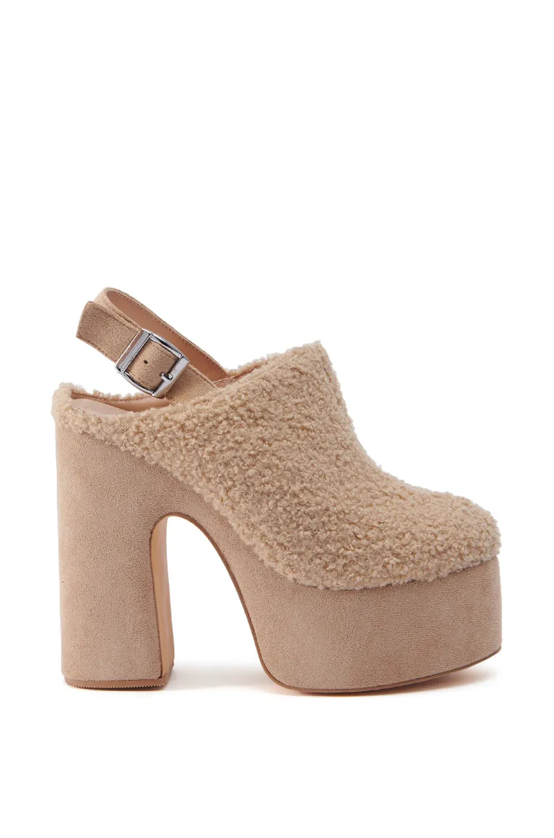 AZALEA WANG MIRROY TAN SHERPA SLING BACK PUMP