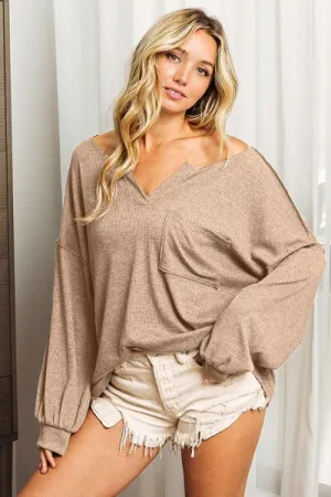 BiBi Taupe Exposed Seam Long Sleeve Top