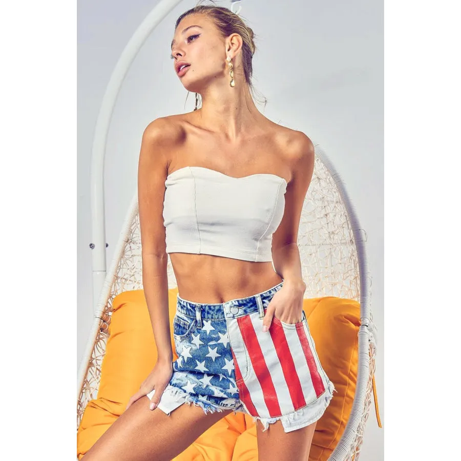 BiBi US Flag Theme Bleached Denim Shorts