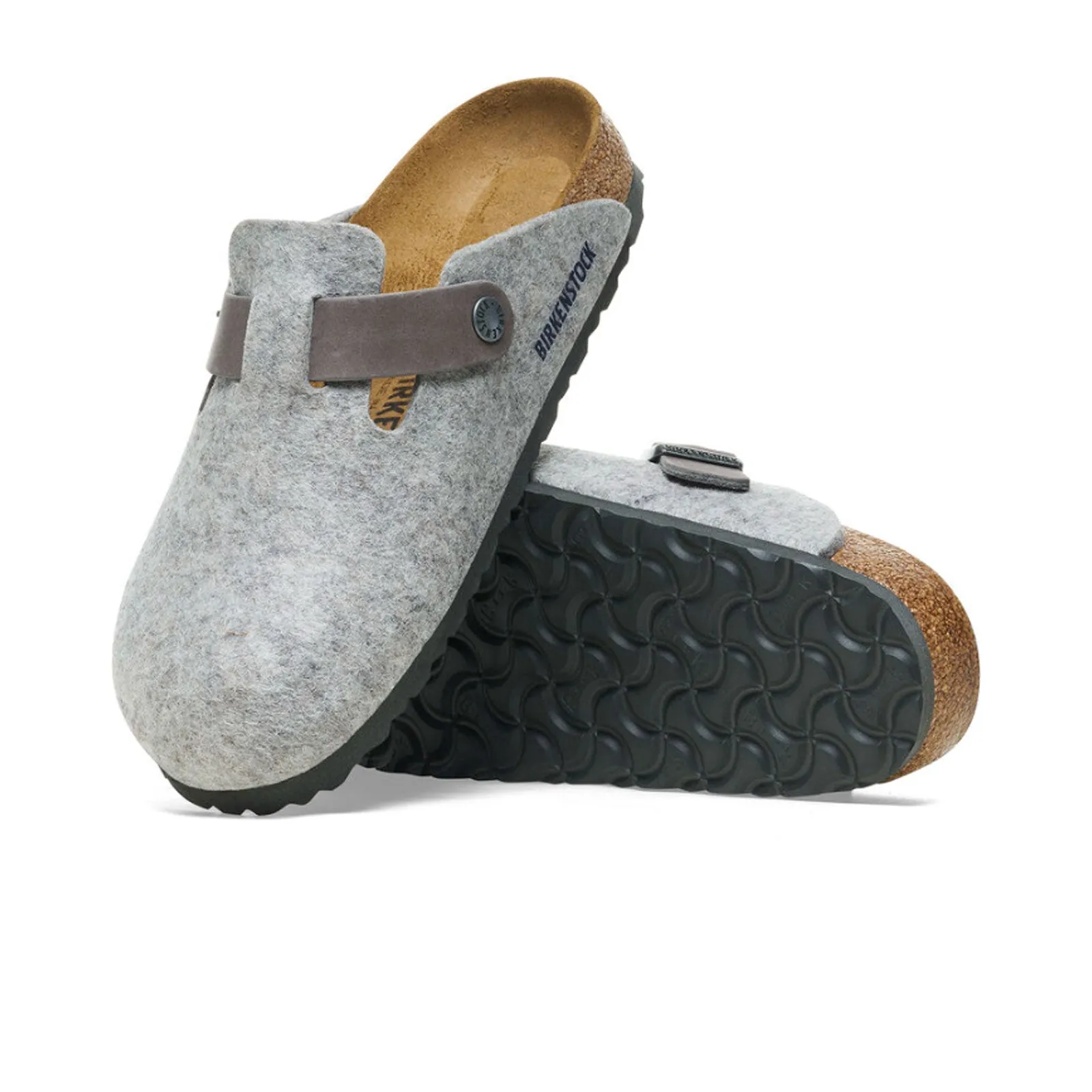 Birkenstock Boston Clog (Men) - Light Gray Leather/Iron Wool