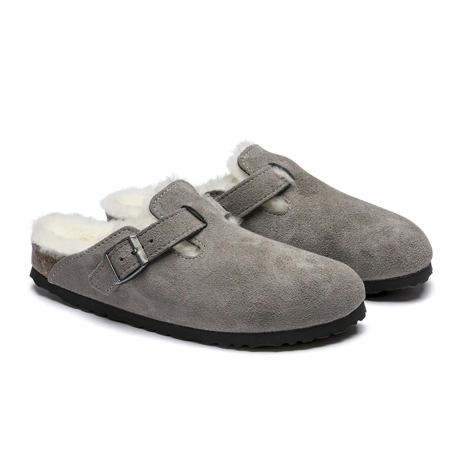 Birkenstock Boston Clog (Women) - Stone Coin Suede/Natural Shearling