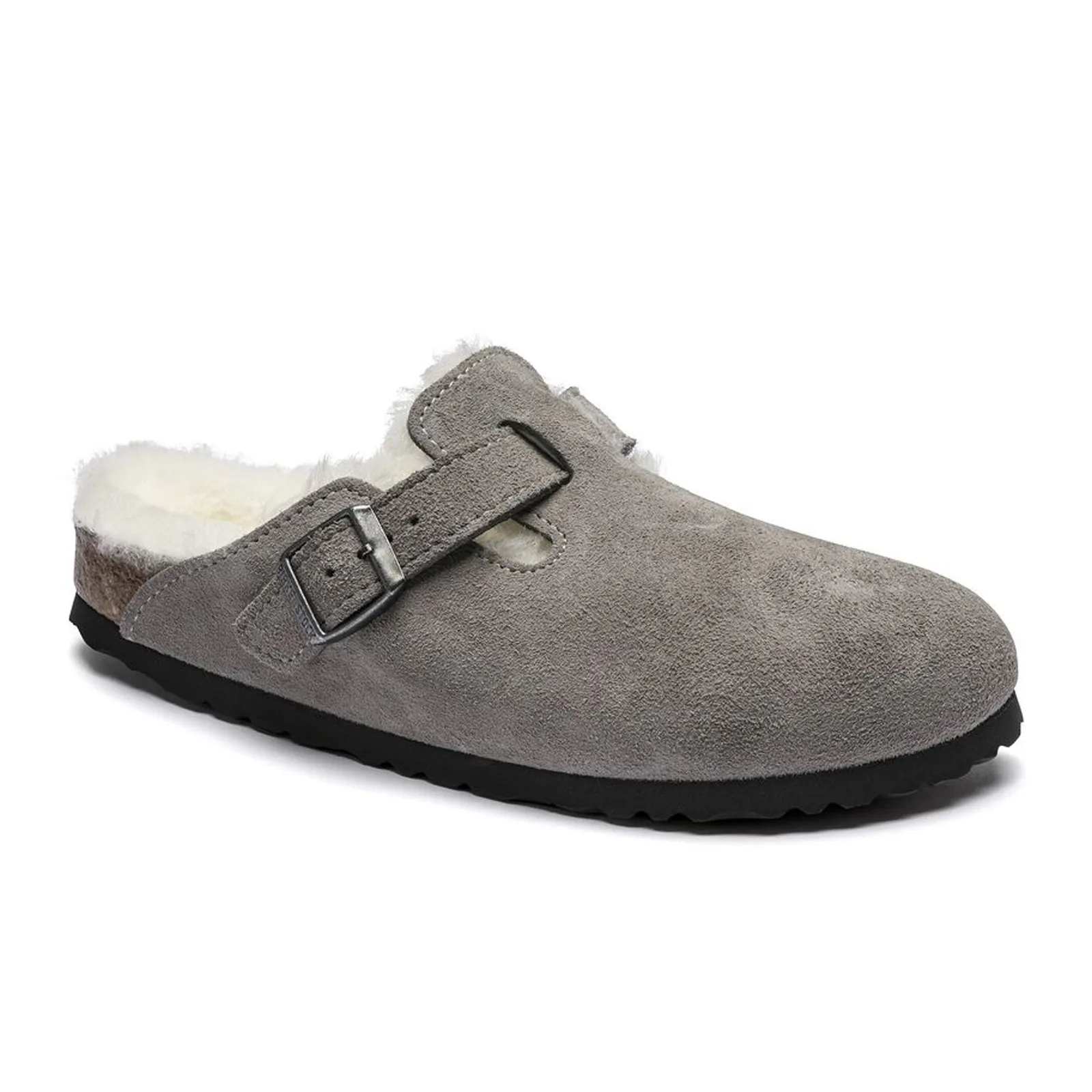 Birkenstock Boston Clog (Women) - Stone Coin Suede/Natural Shearling