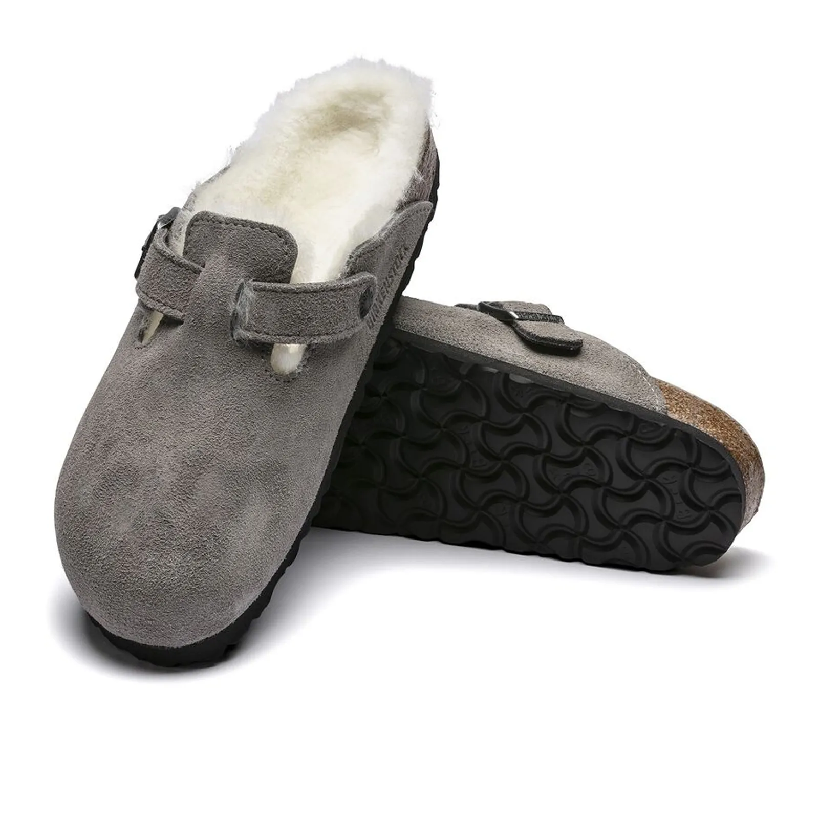 Birkenstock Boston Clog (Women) - Stone Coin Suede/Natural Shearling