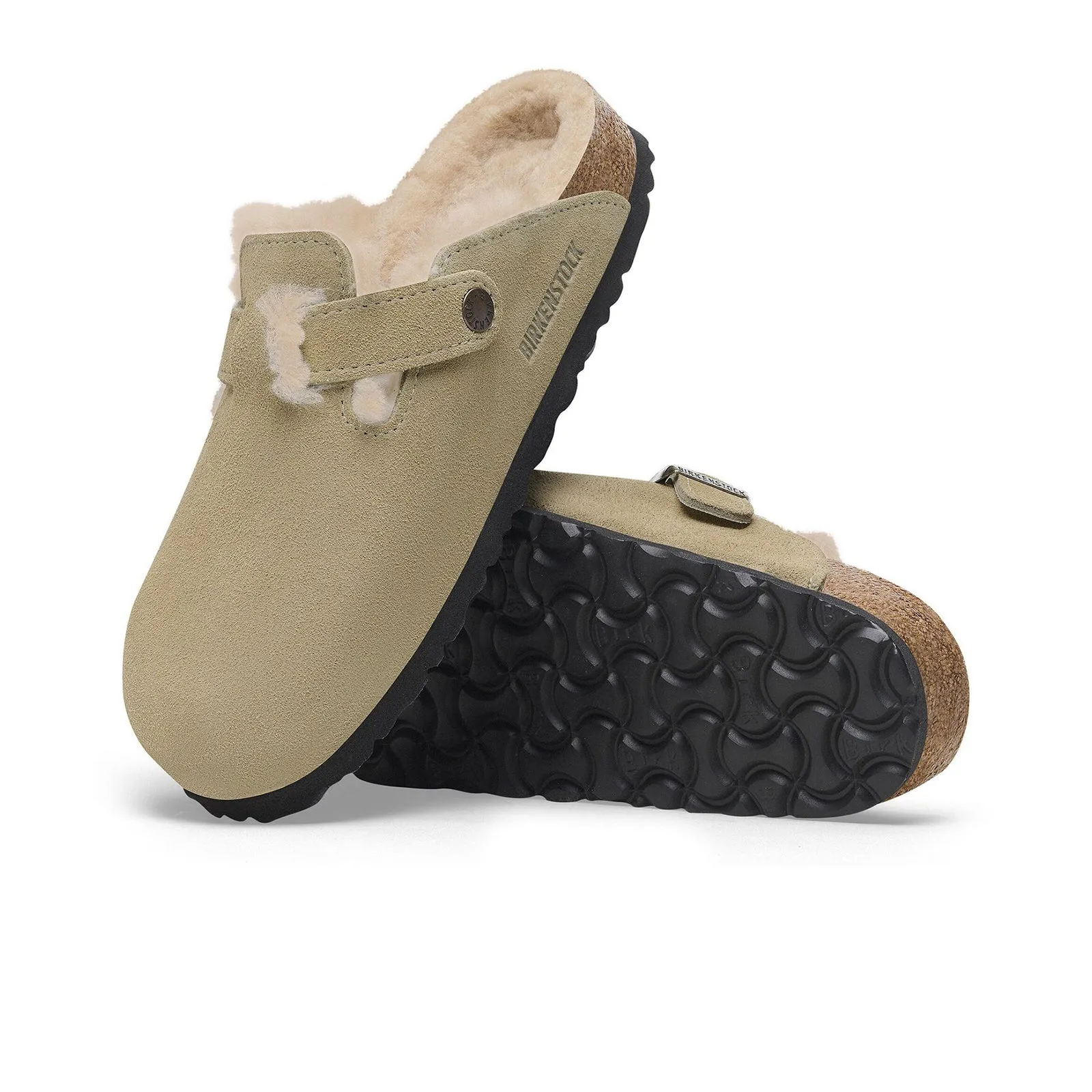 Birkenstock Boston Narrow Clog (Women) - Taupe Suede/Sandcastle Shearling