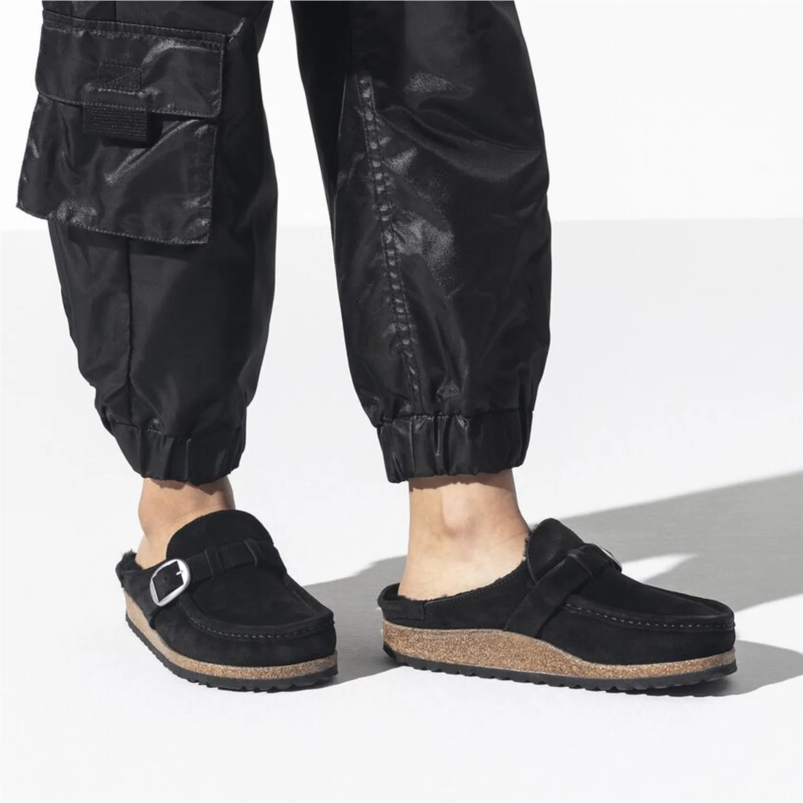 Birkenstock Buckley Clog (Women) - Black Suede/Black Shearling