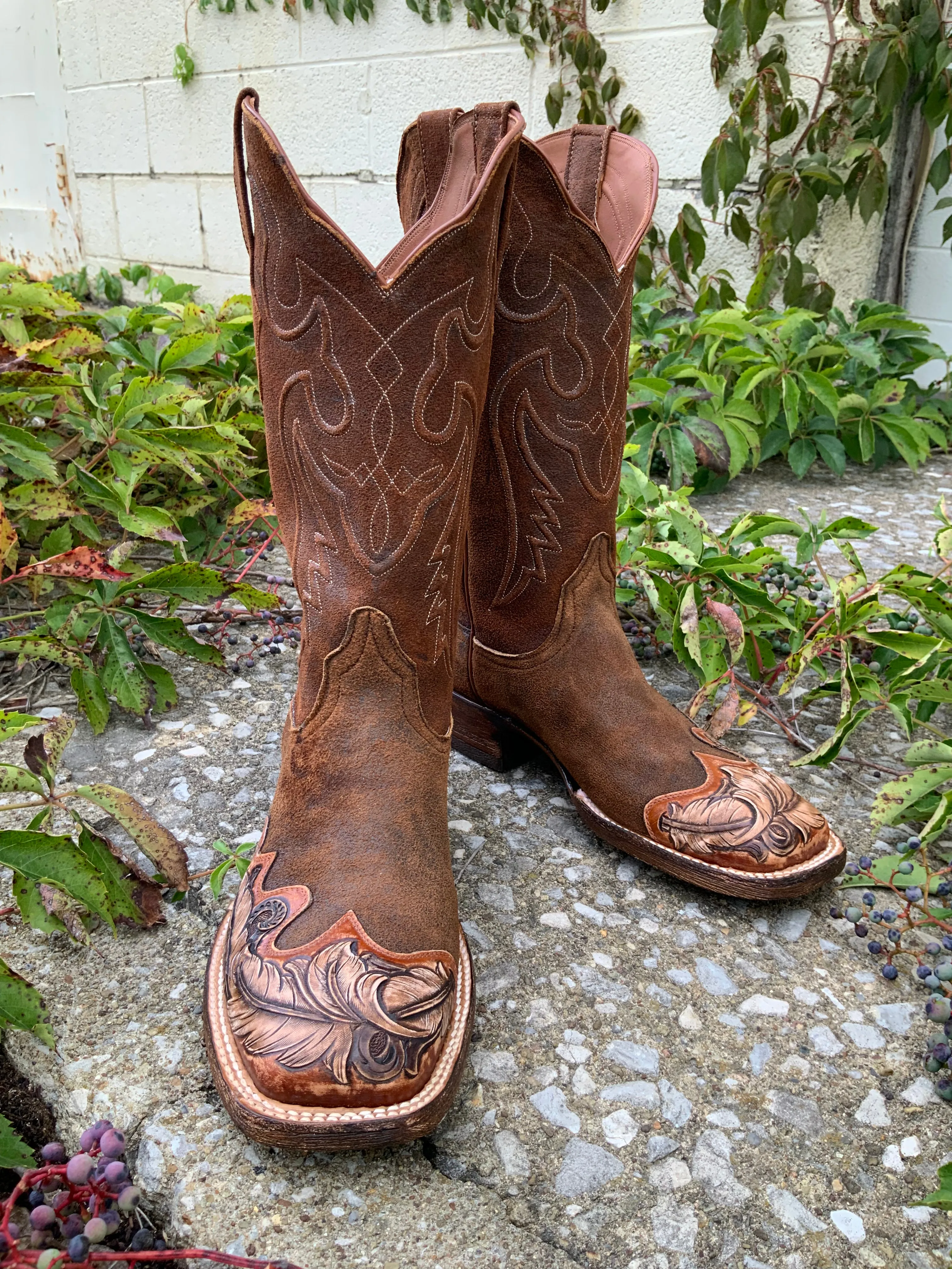 Black Jack Women's Natural Rust Goat Square Toe Cowboy Boots HT1804-96