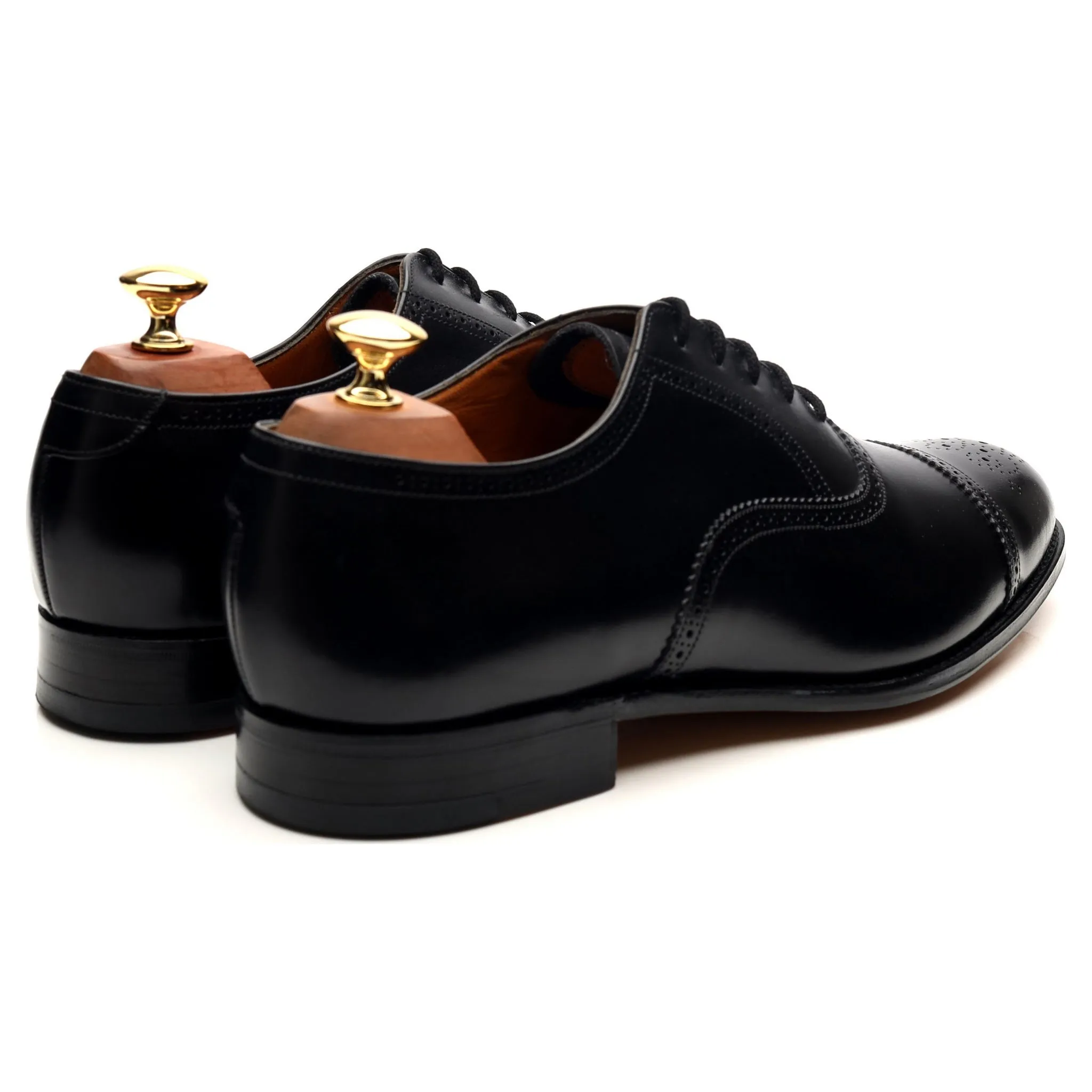 Black Leather Oxford Semi Brogues UK 9 EF