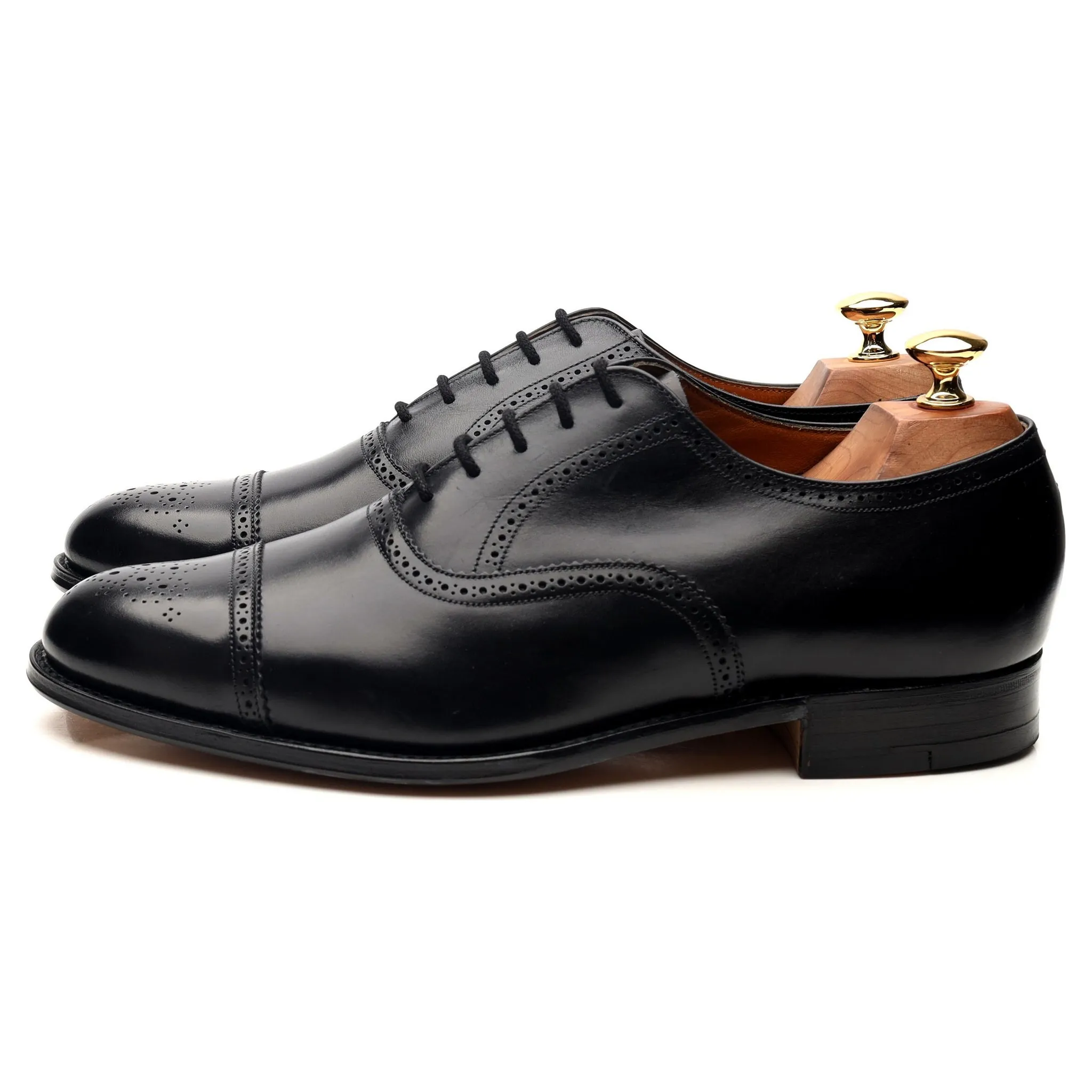 Black Leather Oxford Semi Brogues UK 9 EF