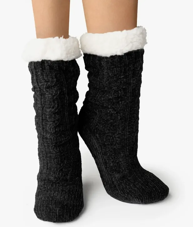 Black Soft Chenille Boot Socks