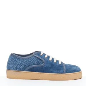 BOTTEGA VENETA blue suede intrecciato woven lace up sneakers EU39.5