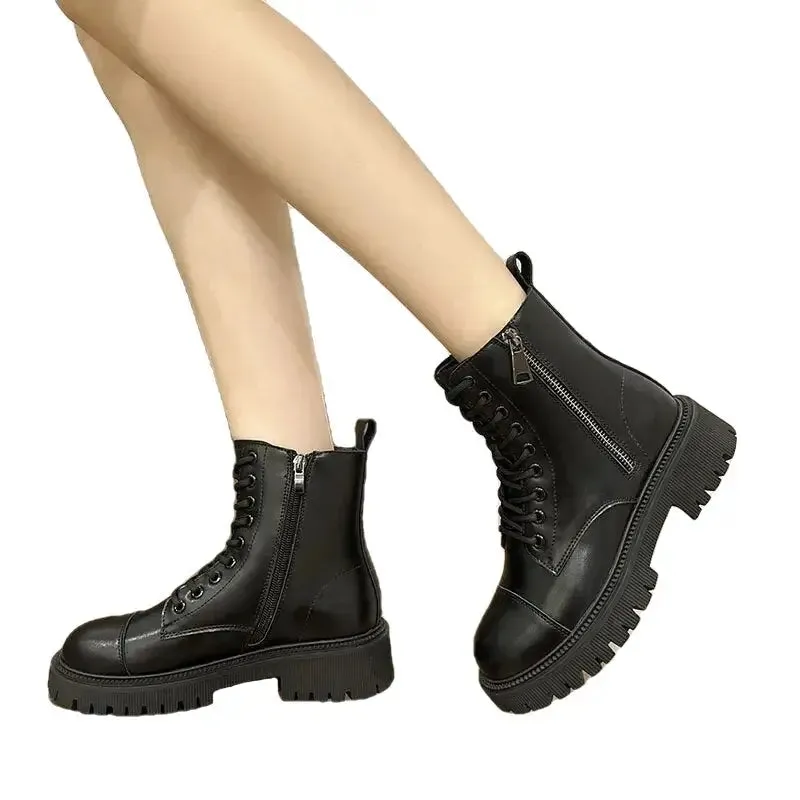 Combat Thin Sole Ankle Zipper Boots