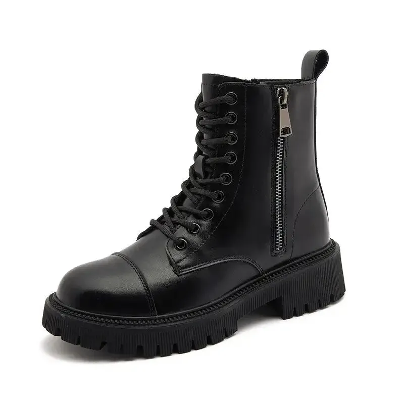 Combat Thin Sole Ankle Zipper Boots