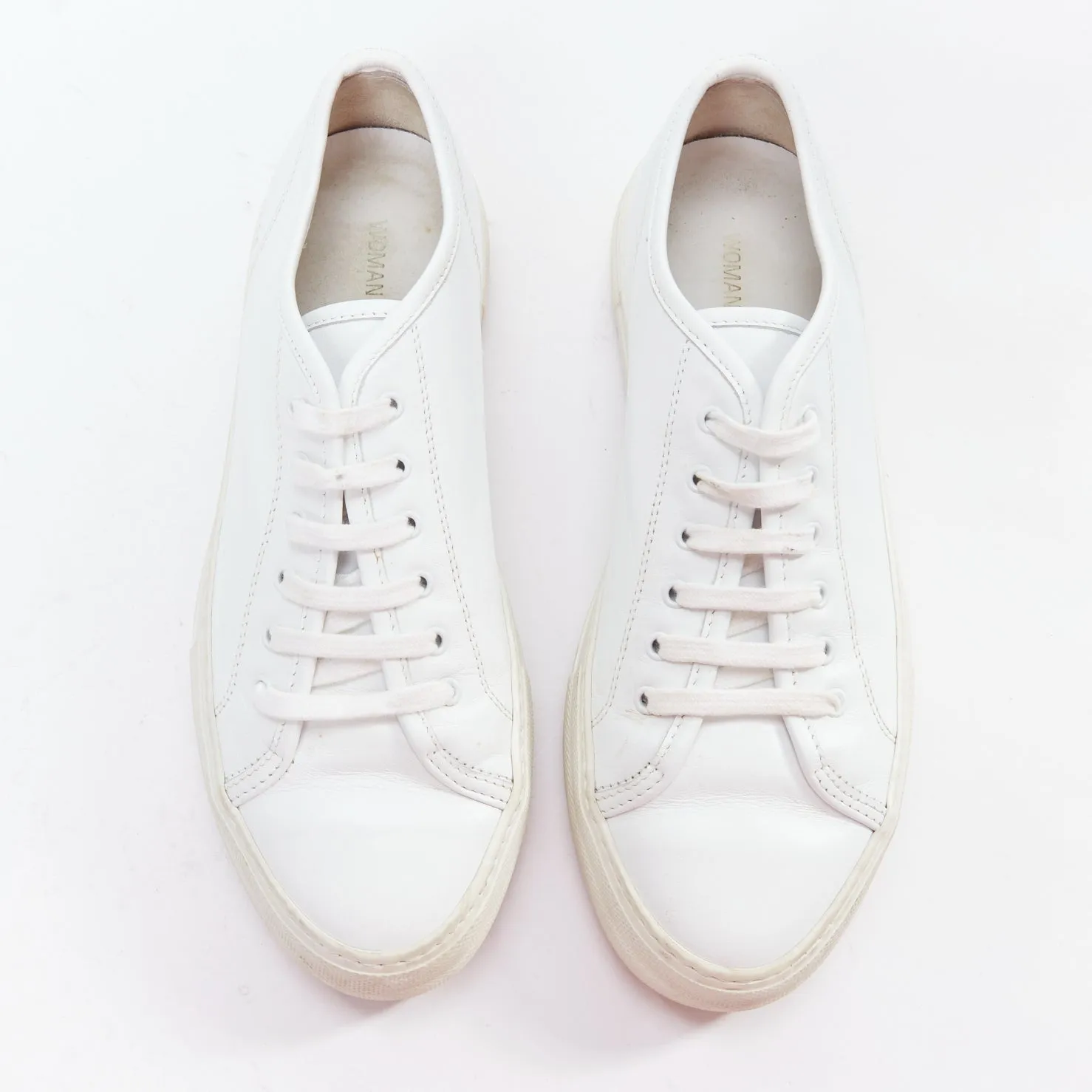 COMMON PROJECT WOMAN 4017 white leather gold letter low sneakers EU36