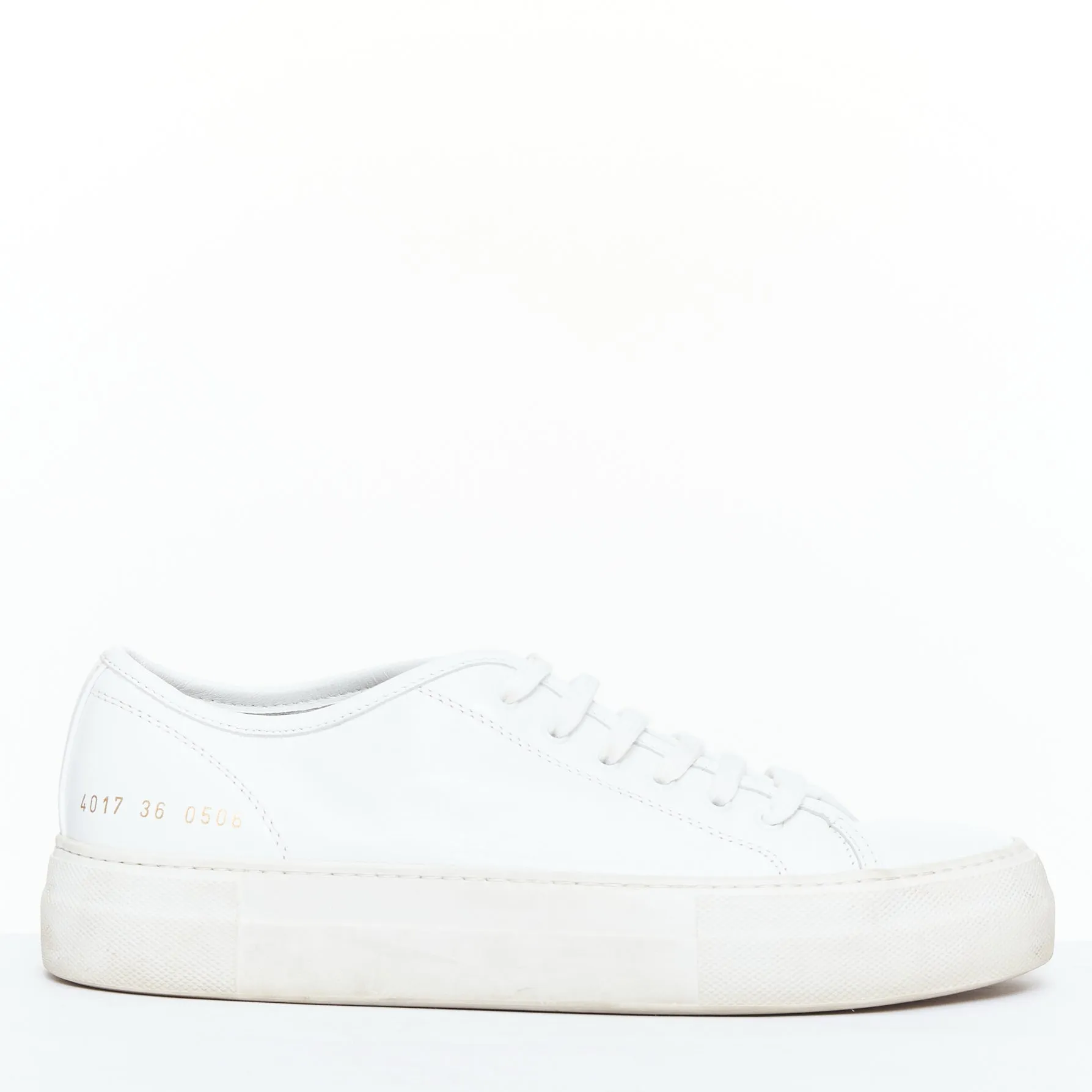 COMMON PROJECT WOMAN 4017 white leather gold letter low sneakers EU36