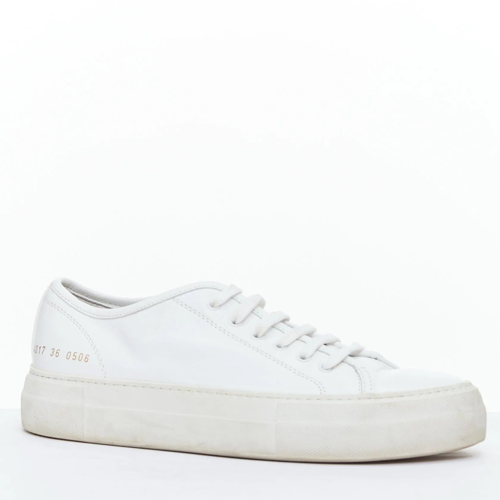 COMMON PROJECT WOMAN 4017 white leather gold letter low sneakers EU36