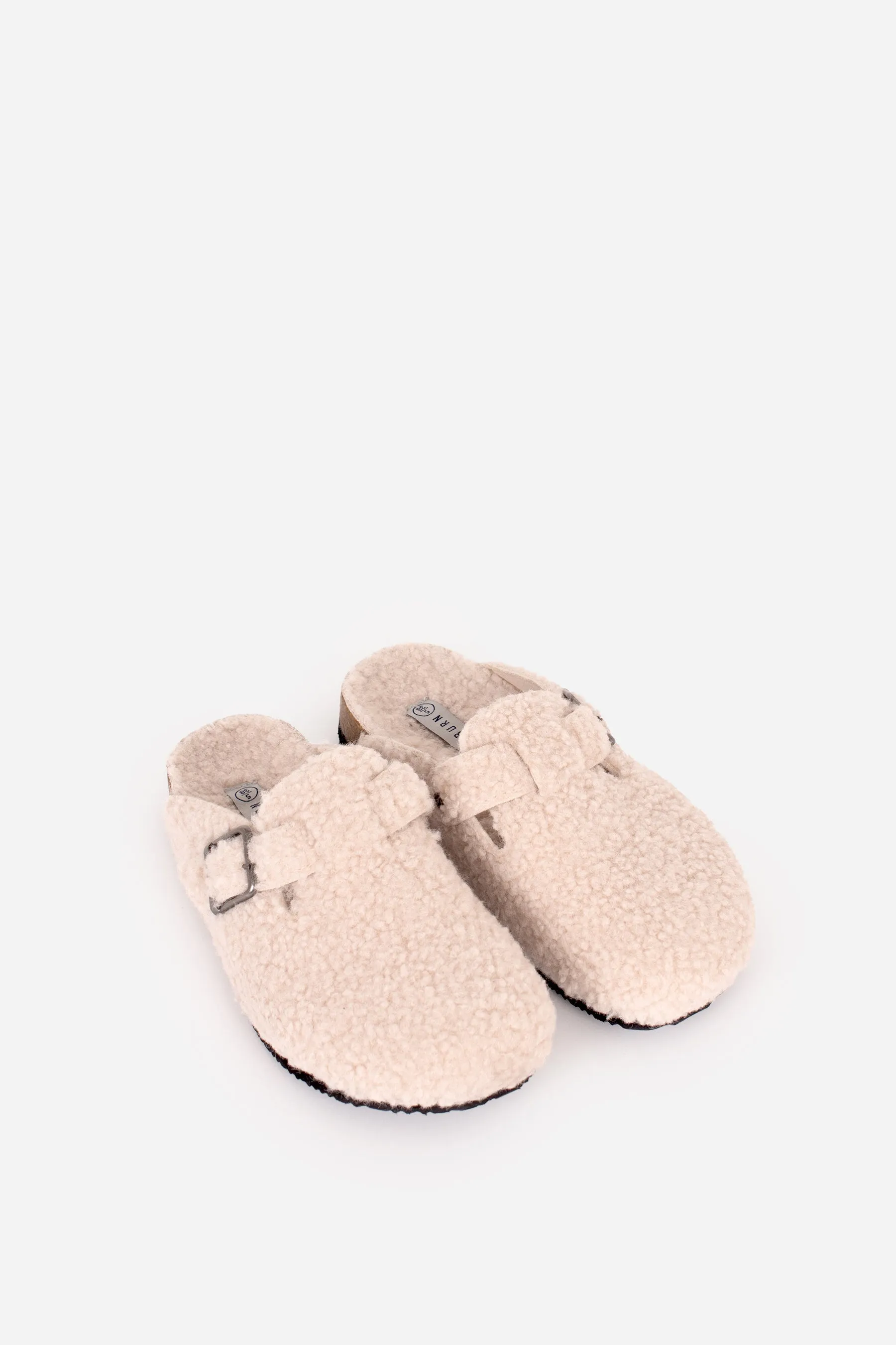 Cream Buckle Strap Slipper