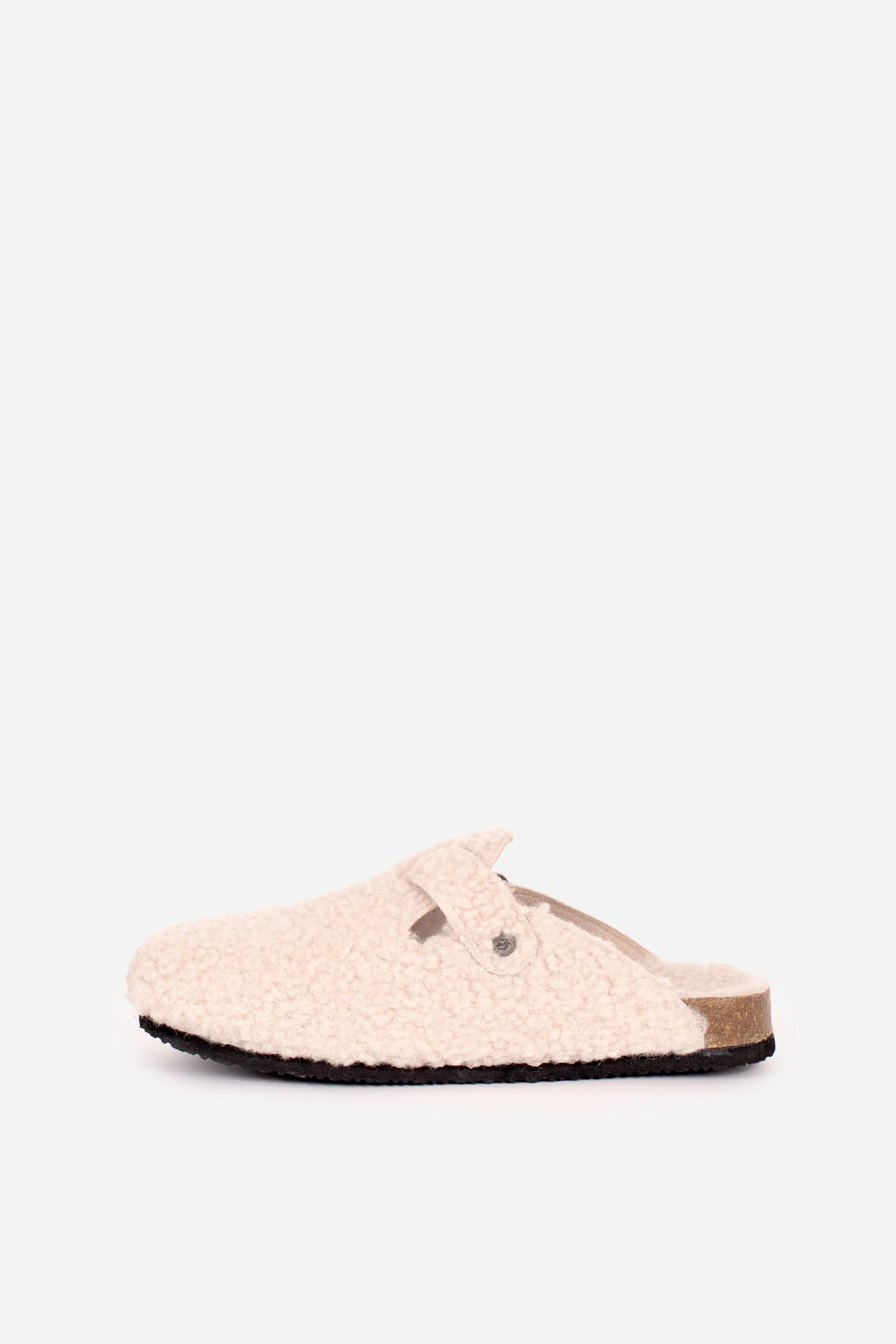 Cream Buckle Strap Slipper