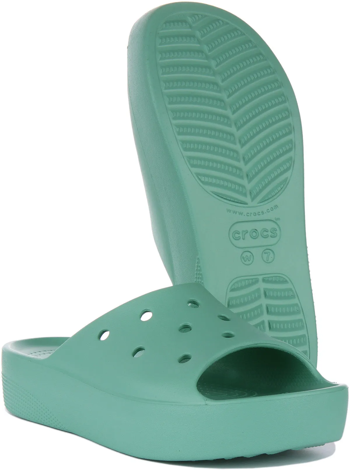 Crocs Classic Platform Slider In Mint For Women