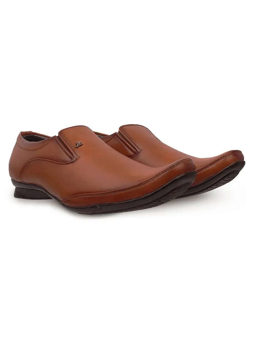 Designer Men's Tan Brown Slip-On Leatherette Office Party Ethnic Wear Formal Shoes