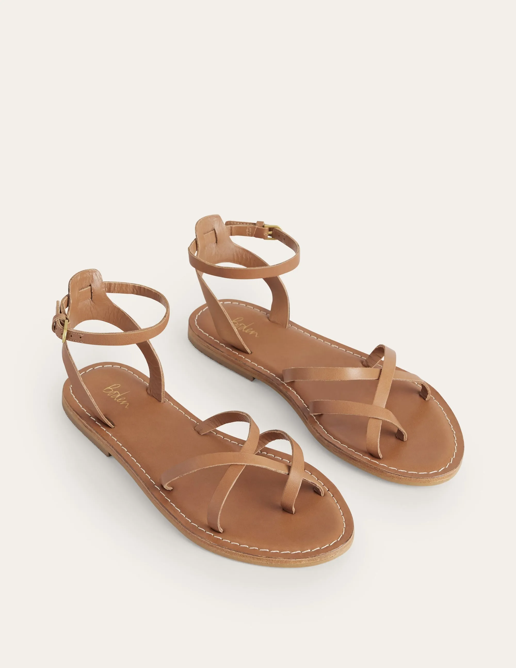 Easy Flat Sandals-Tan Leather