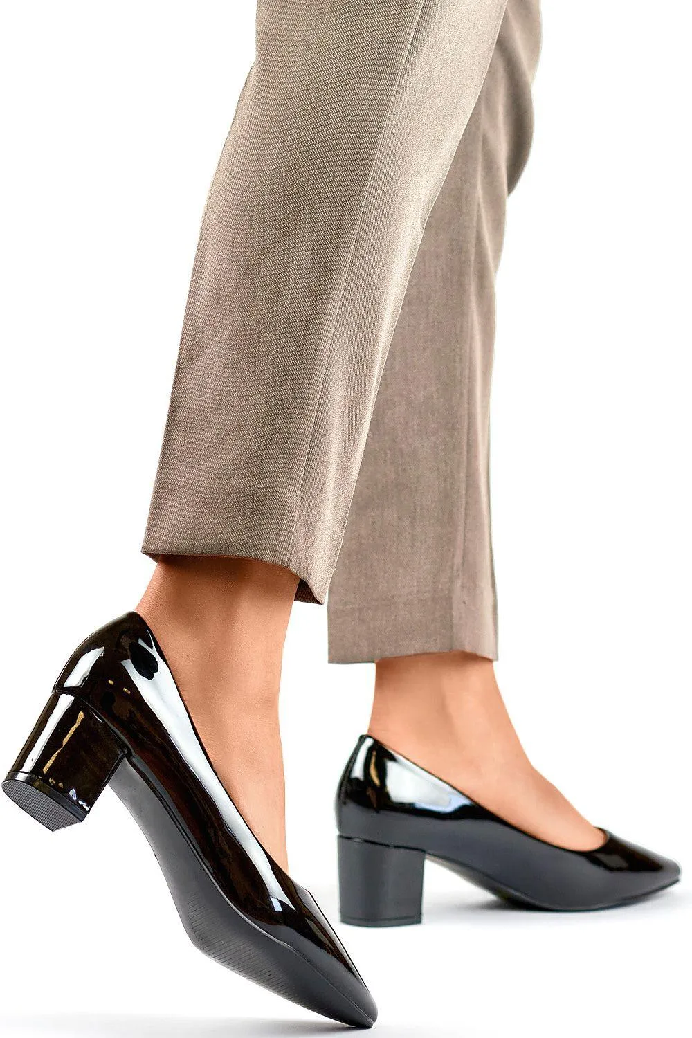 Elegant Black Patent Leather Block Heel Pumps by PRIMO