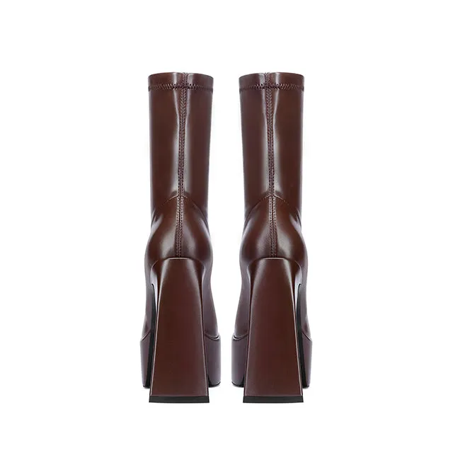 Eleni Square Toe Brown Platform Boots