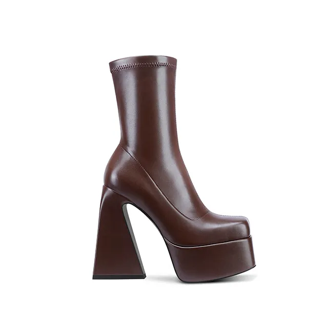 Eleni Square Toe Brown Platform Boots