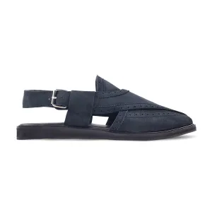 Elmer - Men's Navy Blue Kid Suede Sandal