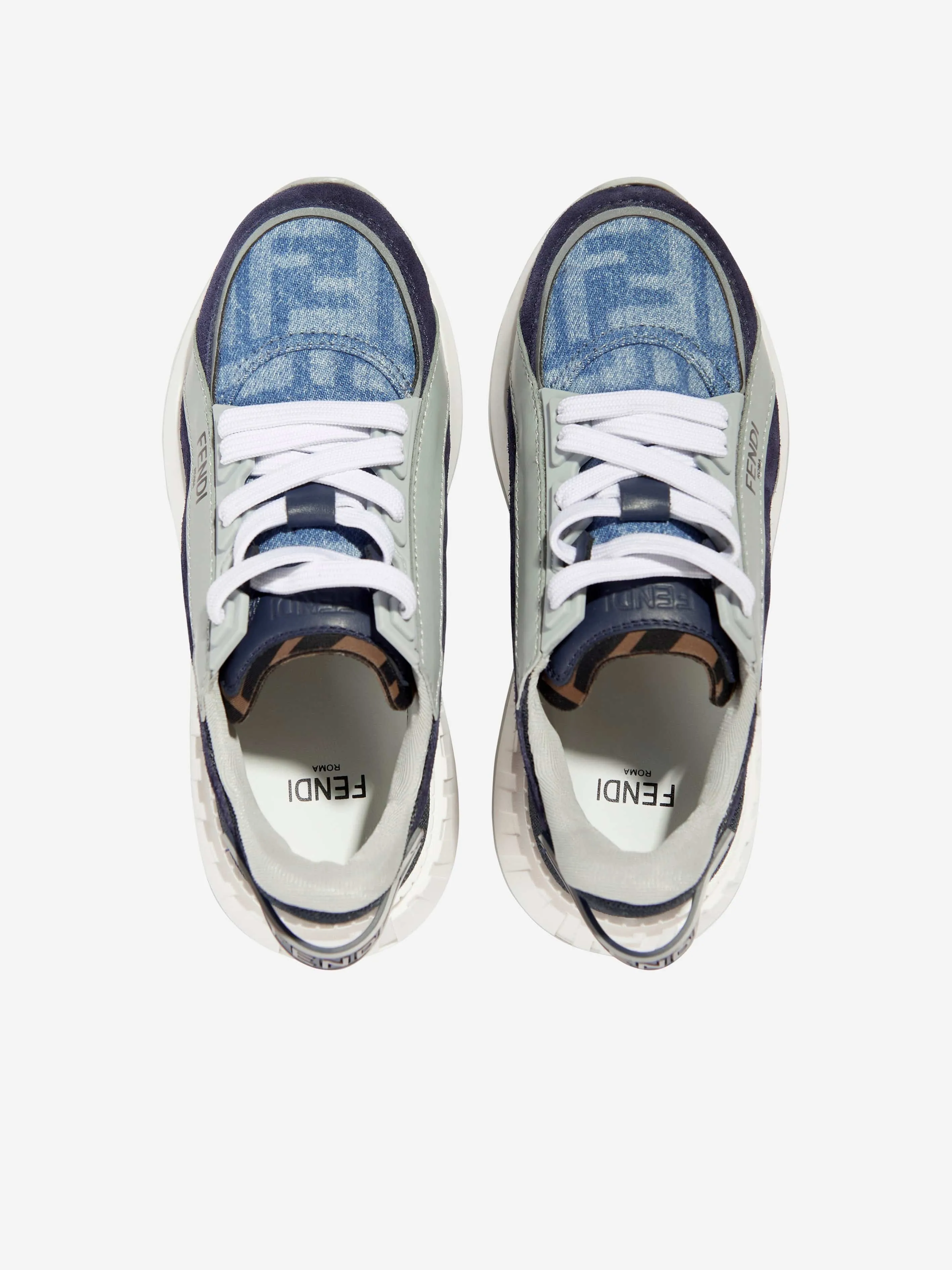 Fendi Kids Denim FF Logo Trainers in Blue