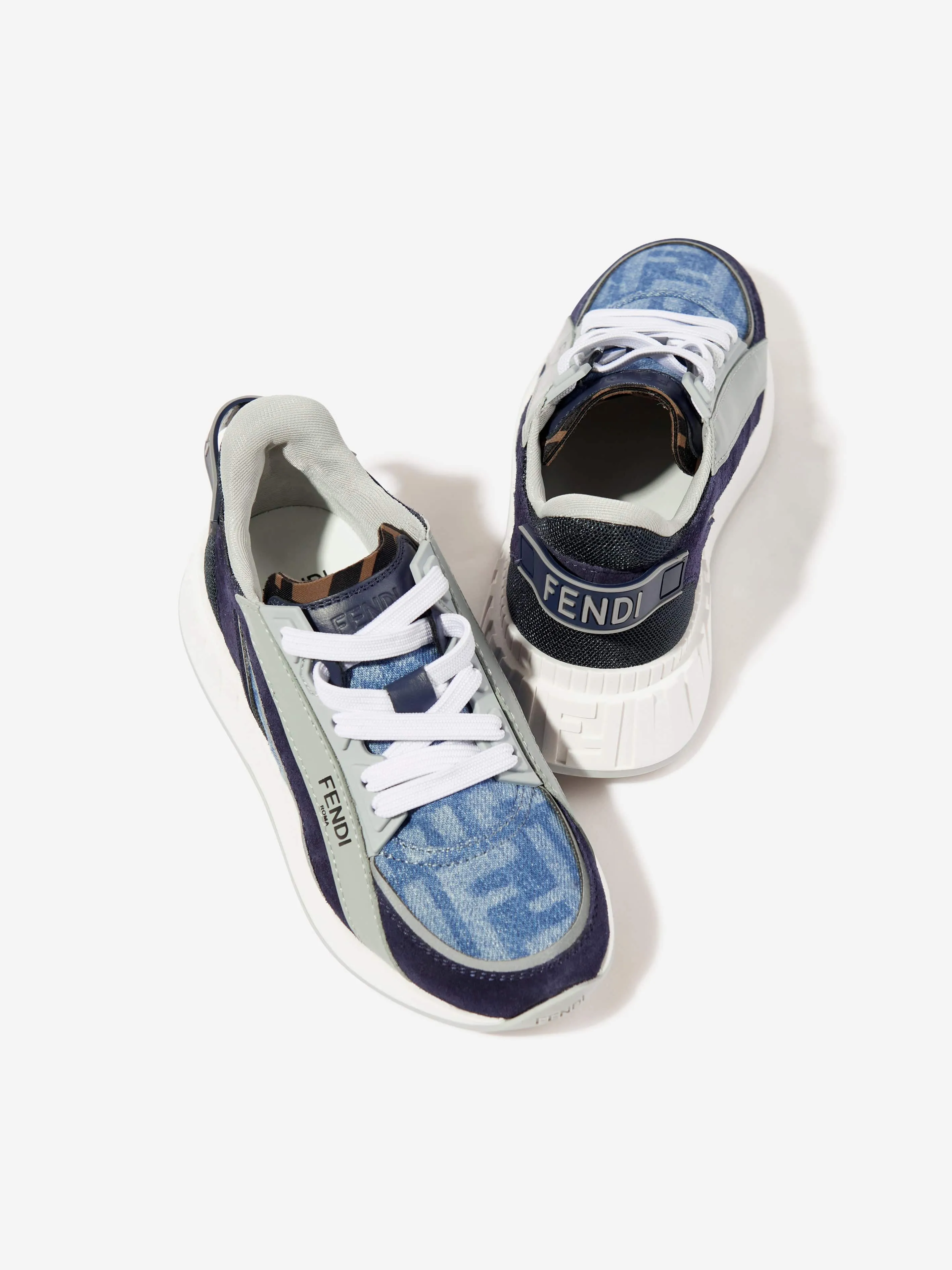 Fendi Kids Denim FF Logo Trainers in Blue