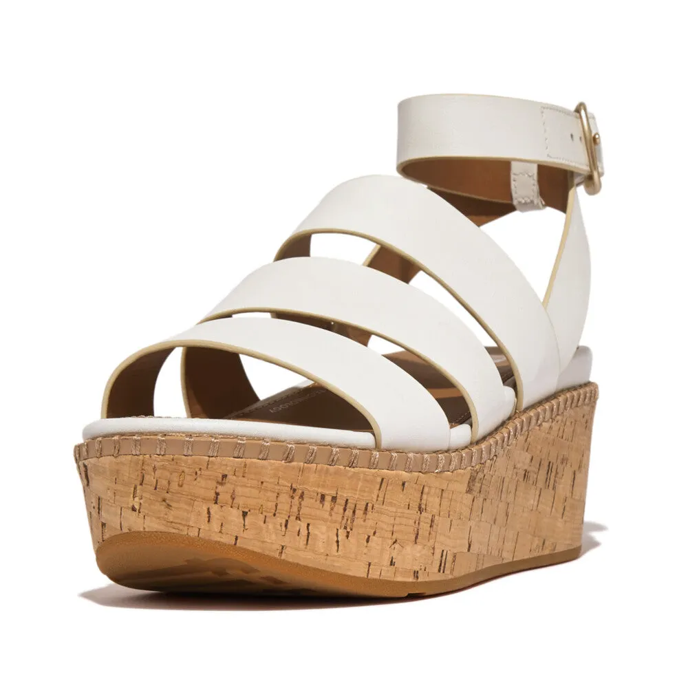 Fitflop Eloise Leather Cork Strappy Wedge Sandals Urban White