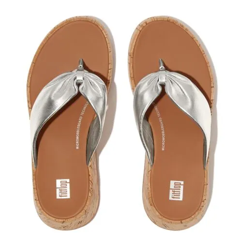 FitFlop F-Mode Leather Twist Cork Sandals - Silver