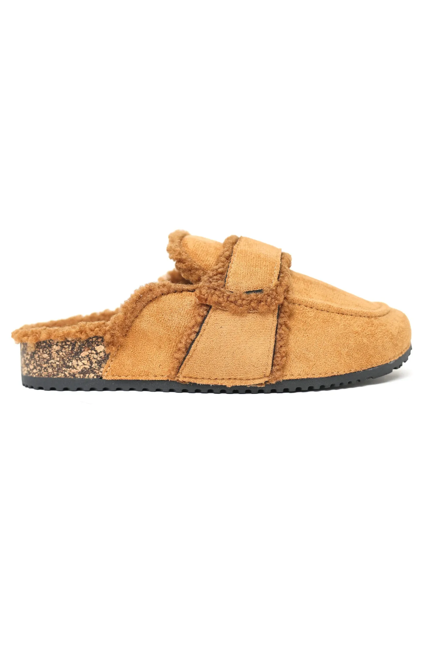 FLEECE-LINED SUEDE SLIP-ONS-CAMEL