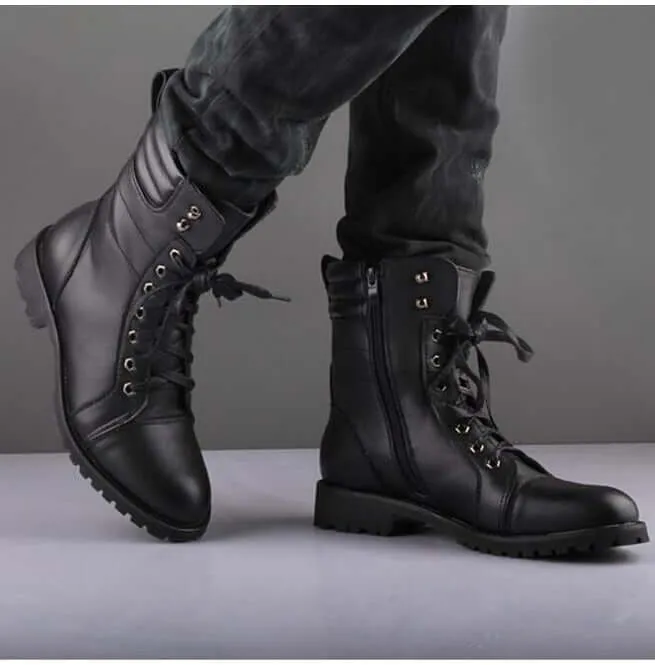 Handmade men's Black Color Lace Up & Zipper Strap Leather Boot, Men's Formal Boots