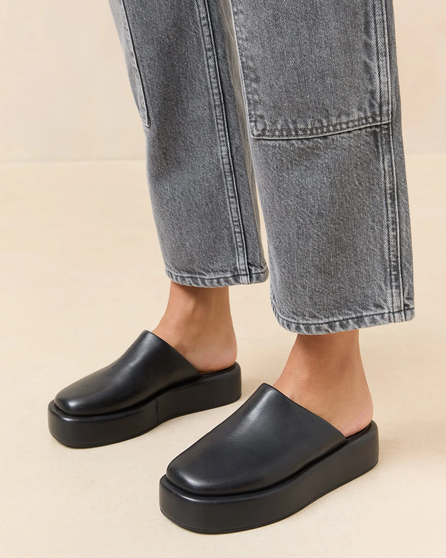 Haven Black Leather Mule