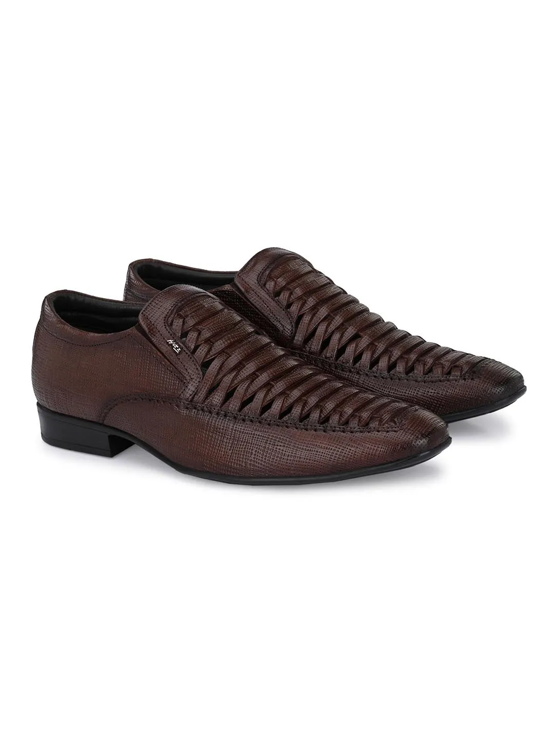 Hitz Men's Brown Leather Slip-On Comfort Casual Shoes