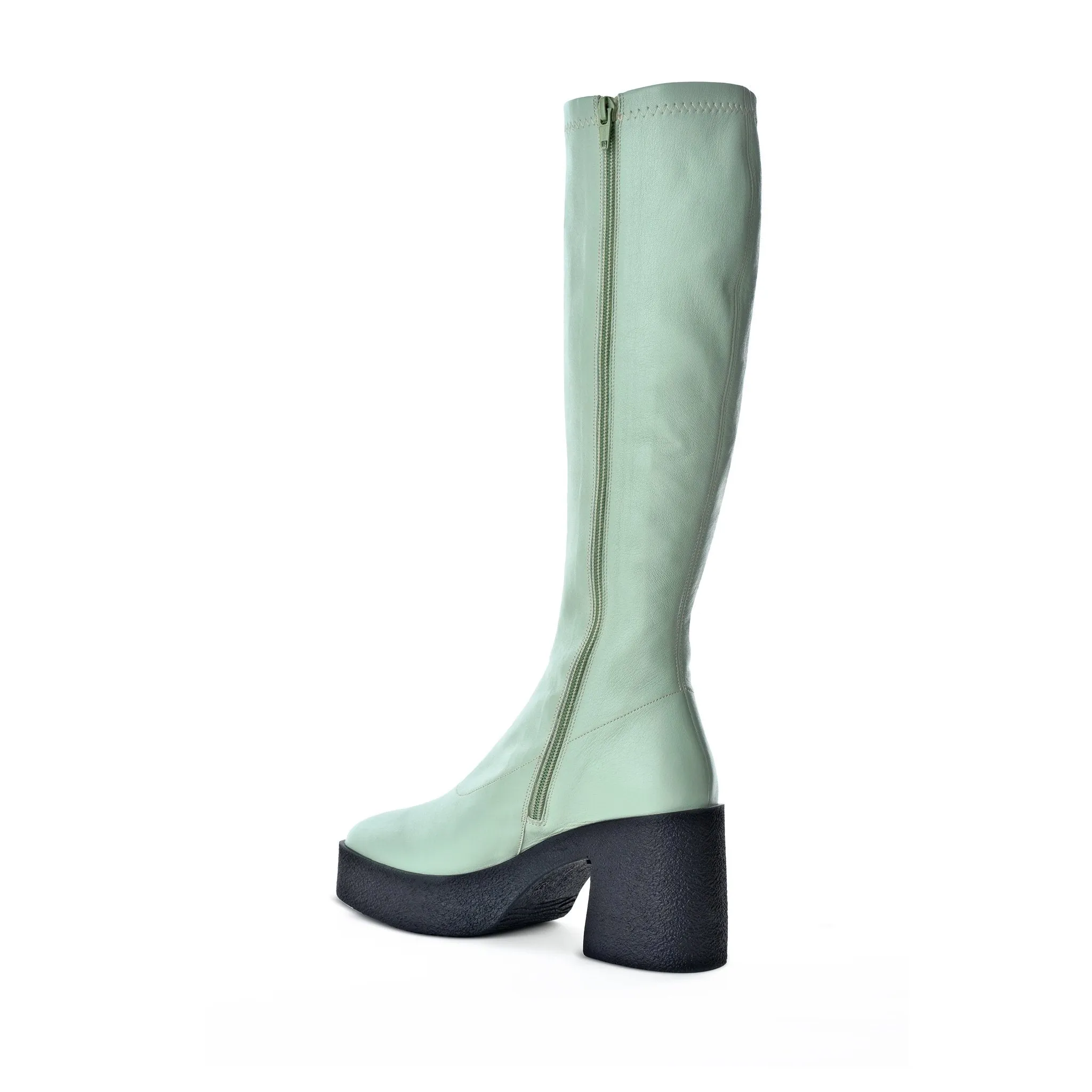 Izumi Pastel Green Stretch Leather Chunky Boots