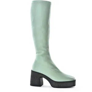 Izumi Pastel Green Stretch Leather Chunky Boots