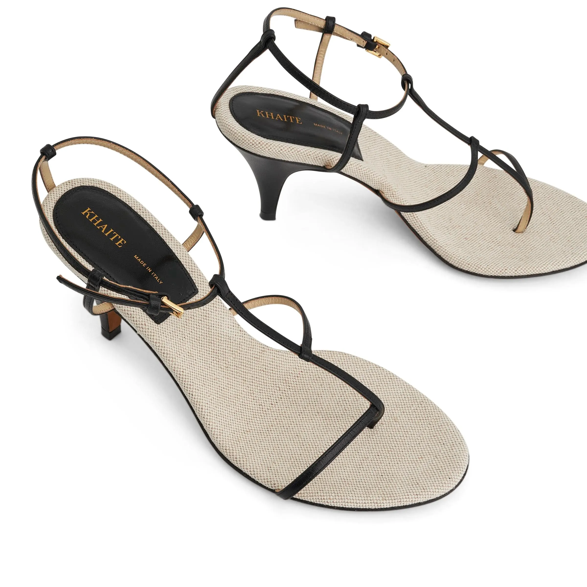 Jones T-Strap Heel Sandals in Black/Natural