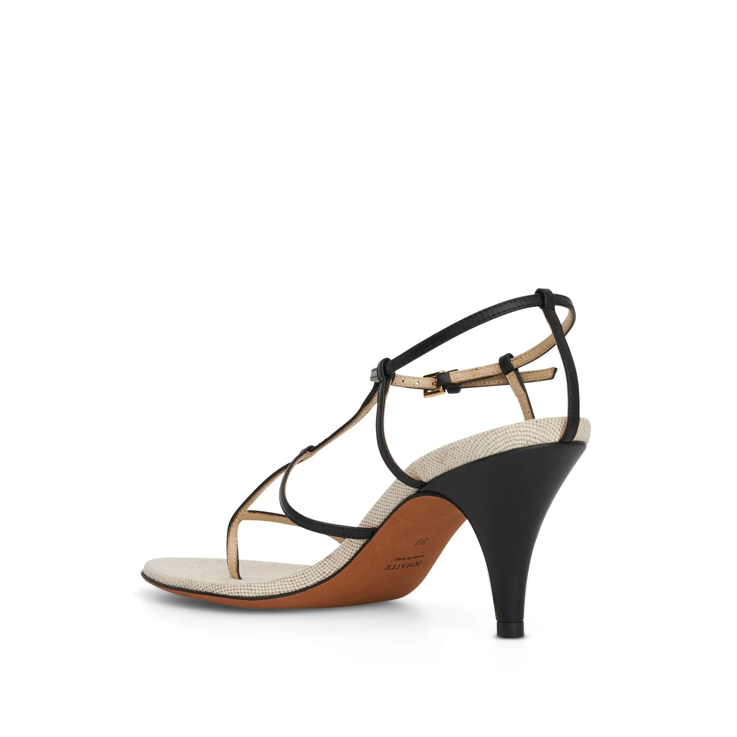 Jones T-Strap Heel Sandals in Black/Natural