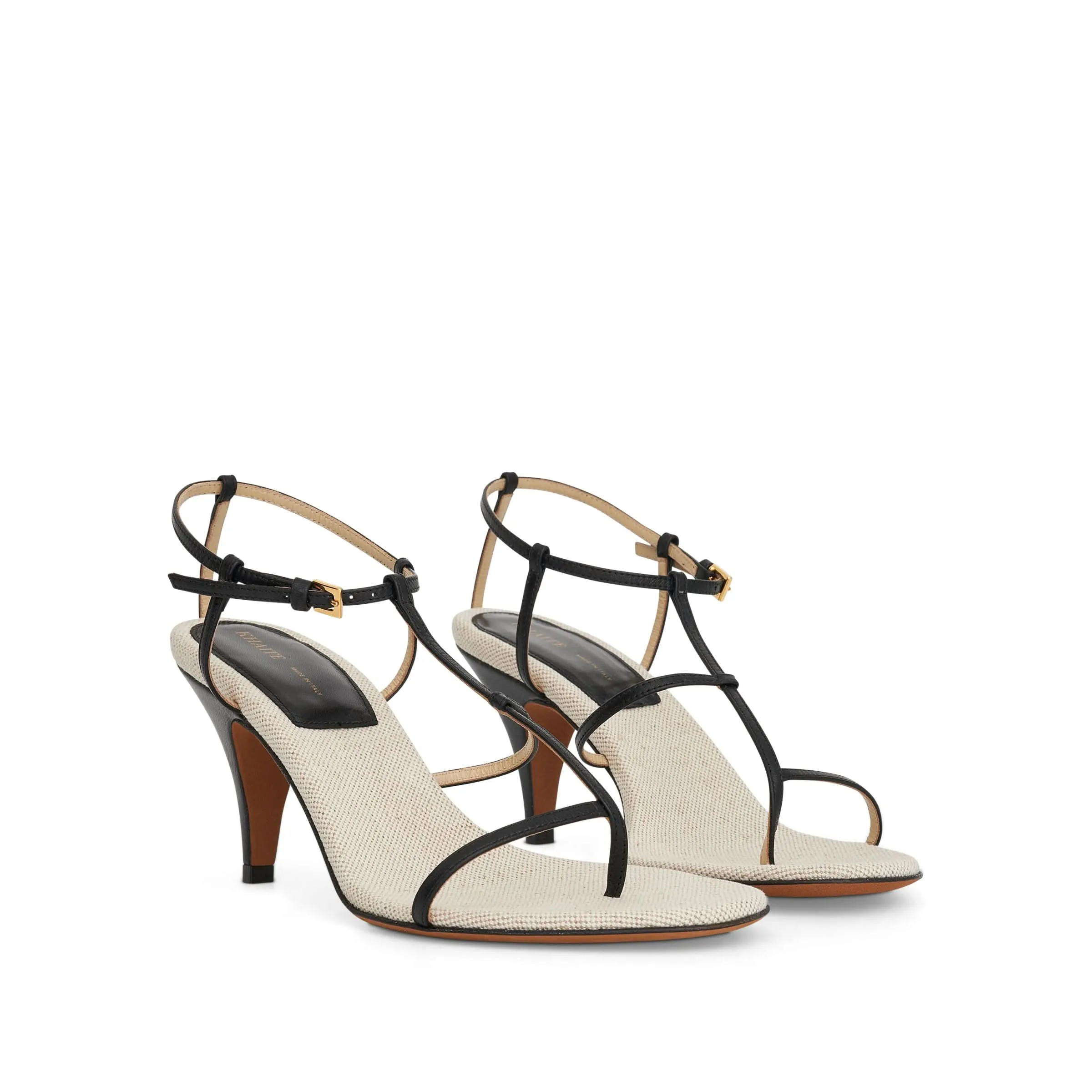 Jones T-Strap Heel Sandals in Black/Natural