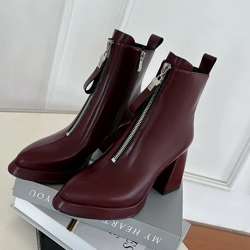 Julie Chunky Heel Burgundy Platform Boots