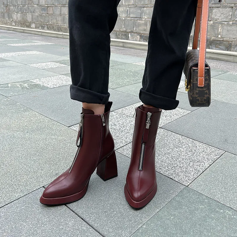 Julie Chunky Heel Burgundy Platform Boots