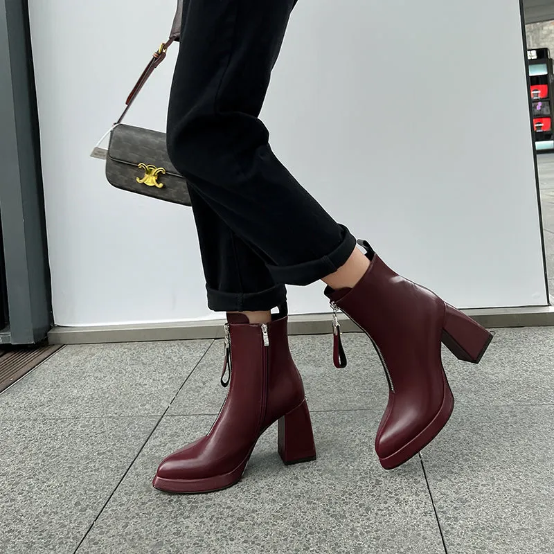 Julie Chunky Heel Burgundy Platform Boots