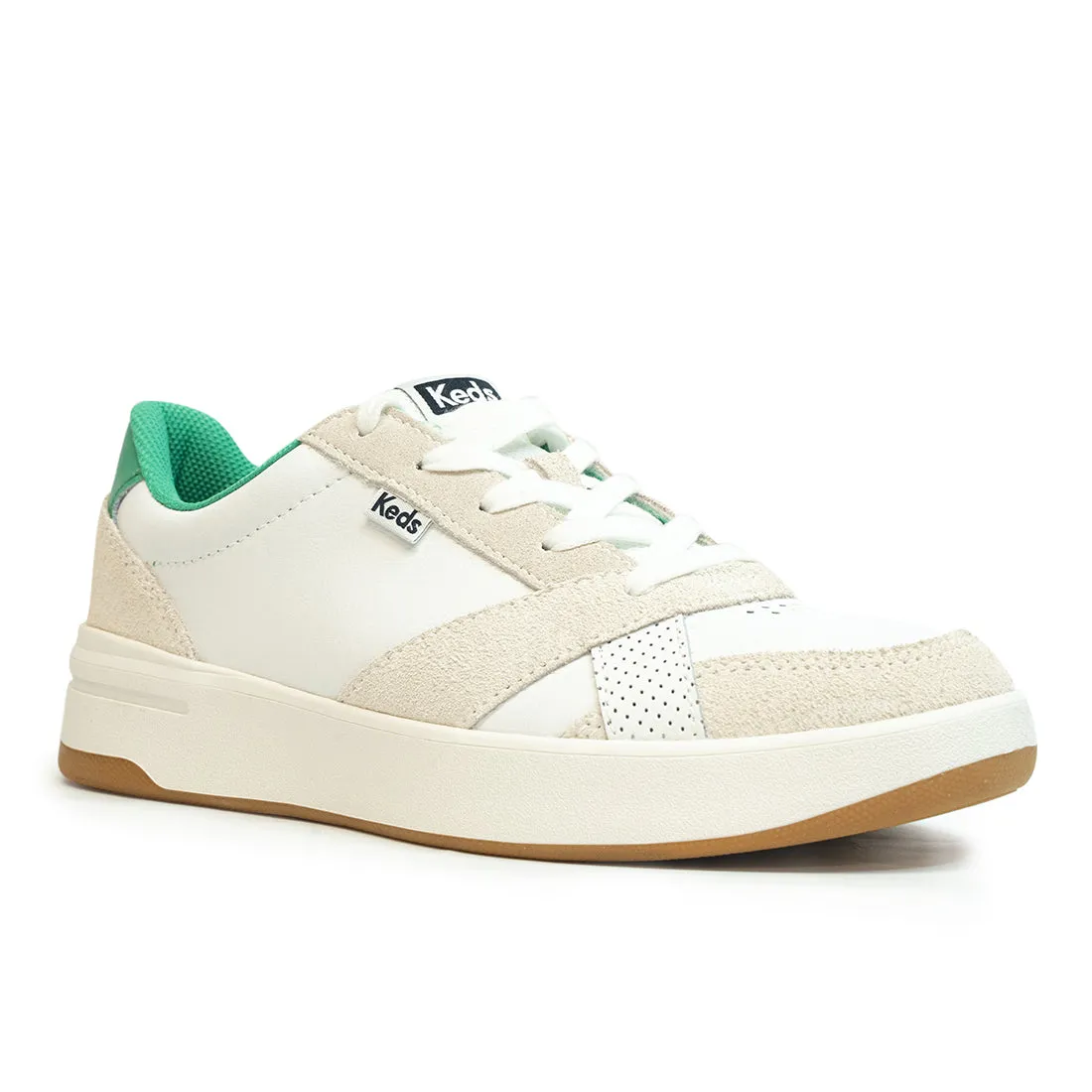 Keds Womens' The Court Leather Sneaker White/Green (WH68224)