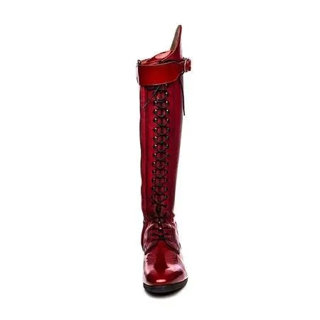 Knee high riding boots for women lace up low heel riding boots